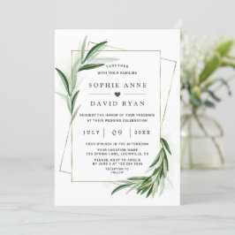 Waterverf Olive Leaves Gold Lijst Wedding Invitat Kaart