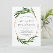 Waterverf Olive Leaves Gold Lijst Wedding Kaart (Staand voorkant)