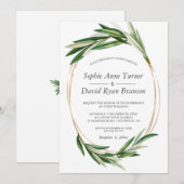 Waterverf Olive Leaves Gold Lijst Wedding Kaart (Voorkant / Achterkant)