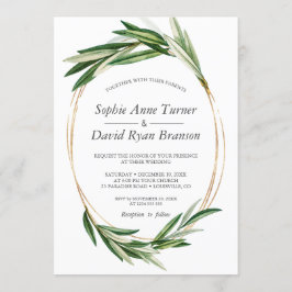 Waterverf Olive Leaves Gold Lijst Wedding Kaart