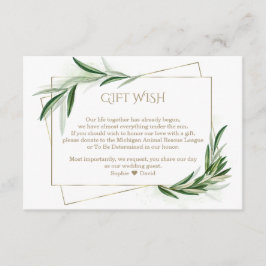 Waterverf Olive Leaves Gold Wedding Gift Wish Informatiekaartje