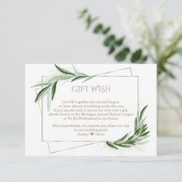 Waterverf Olive Leaves Gold Wedding Gift Wish Informatiekaartje