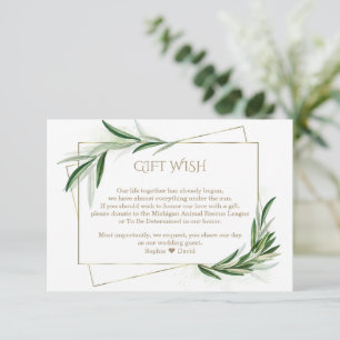 Waterverf Olive Leaves Gold Wedding Gift Wish Informatiekaartje