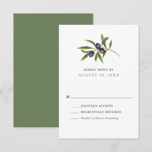 Waterverf Olive Orchard Wedding RSVP (Voorkant / Achterkant)