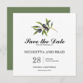 Waterverf Olive Tree Branch | Datum opslaan Save The Date (Voorkant / Achterkant)