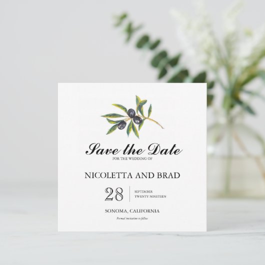 Waterverf Olive Tree Branch | Datum opslaan Save The Date (Staand voorkant)