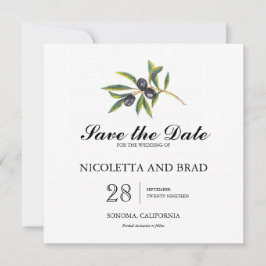 Waterverf Olive Tree Branch | Datum opslaan Save The Date