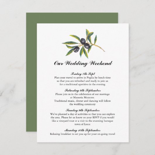 Waterverf Olive Tree Branch | Reisroute Informatiekaartje (Voorkant / Achterkant)