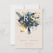 waterverf om middernacht blauw goud floral rsvp ca (Voorkant)