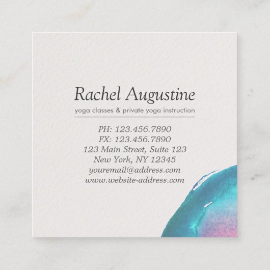 Waterverf Om Symbol Yoga Meditation Instructor Vierkante Visitekaartje (Achterkant)