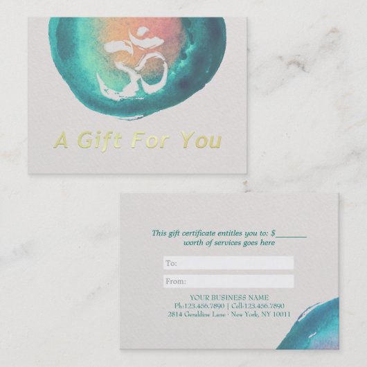 Waterverf OM YOGA Instructor Cadeaubon Kortingskaartje (Voorkant / Achterkant)