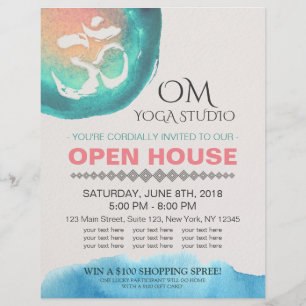 Waterverf Om YOGA Instructor Studio Open House Flyer