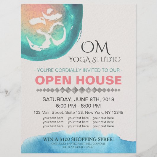 Waterverf Om YOGA Instructor Studio Open House Flyer (Voorkant)