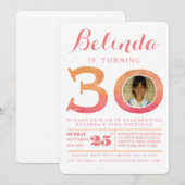 Waterverf Ombre 30th Birthday Party Photo Invite Kaart (Voorkant / Achterkant)