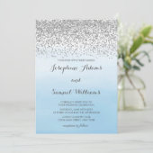 Waterverf Ombre Blue en Silver Glitter Wedding Kaart (Staand voorkant)