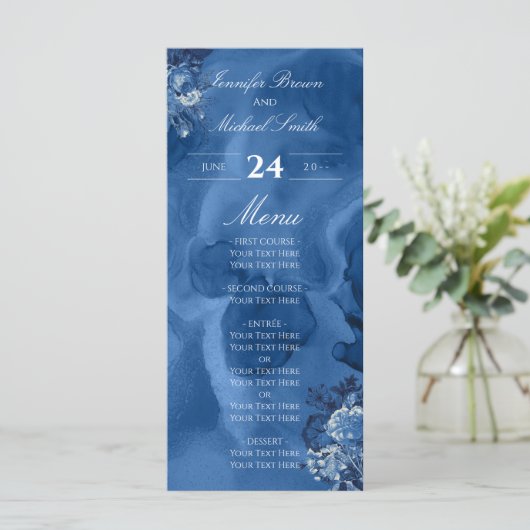 Waterverf Ombre Blue floral Chic Elegant Programmakaart (Staand voorkant)