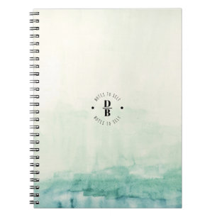 Waterverf Ombre Blue Monogram Notities voor zichze Notitieboek