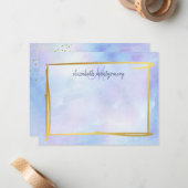 Waterverf Ombre Blue Paars Gold, speciaal geperson Notitiekaartje (Voorkant / Achterkant in situ)