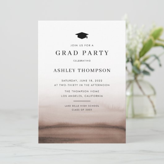 Waterverf Ombre Brown Modern Graduation Party Kaart (Staand voorkant)