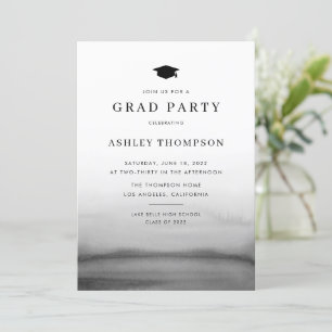 Waterverf Ombre Dark Gray Modern Graduation Party Kaart