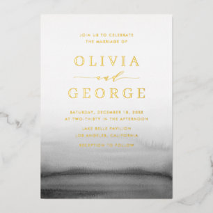 Waterverf Ombre Dark Gray Modern Wedding Folie Uitnodiging