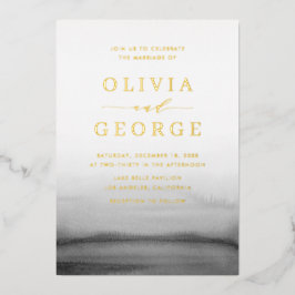 Waterverf Ombre Dark Gray Modern Wedding Folie Uitnodiging