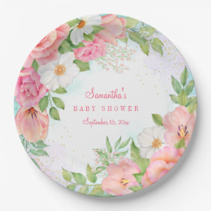 Waterverf Ombre Floral Rose Bouquet Baby shower Papieren Bordje