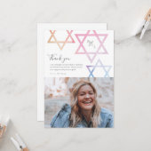 Waterverf Ombré Foto Bat Mitzvah Hartelijk dank Kaart (Voorkant / Achterkant in situ)