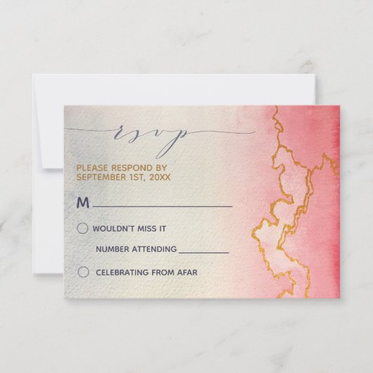 Waterverf Ombre Goud Marmer | RSVP Kaart (Voorkant)