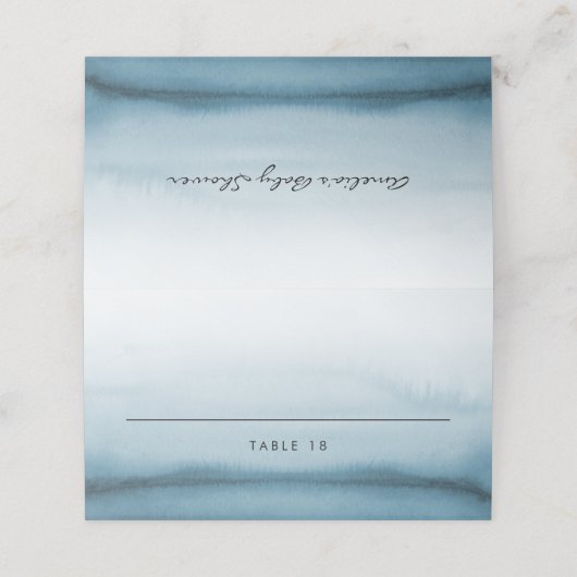 Waterverf Ombre Navy Blue Minimalist Wedding Plaatskaartje (Buitenkant ongevouwen)