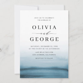 Waterverf Ombre Navy Blue Modern Wedding Kaart