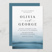 Waterverf Ombre Navy Blue Modern Wedding Kaart (Voorkant / Achterkant)