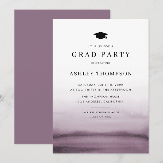 Waterverf Ombre Paarse Modern Graduation Party Kaart (Voorkant / Achterkant)
