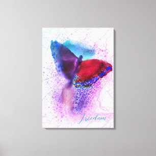 Waterverf Ombre Pink en Paarse Butterfly Canvas Afdruk