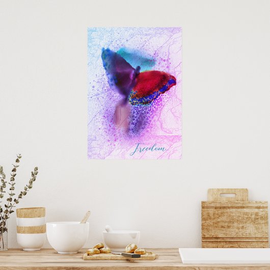 Waterverf Ombre Pink en Paarse Butterfly Poster (Keuken)