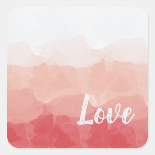 Waterverf Ombre Red en Roze gradiënt Love Vierkante Sticker (Voorkant)