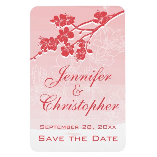 Waterverf Ombre Red Spring Blossom Sla de datum op Magneet (Verticaal)