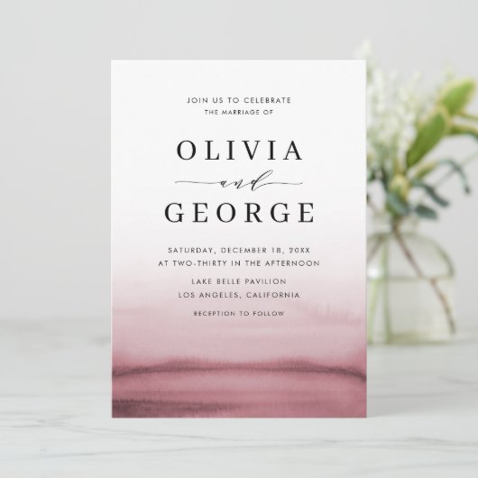 Waterverf Ombre Rood Modern Huwelijksuitnodiging Kaart (Staand voorkant)