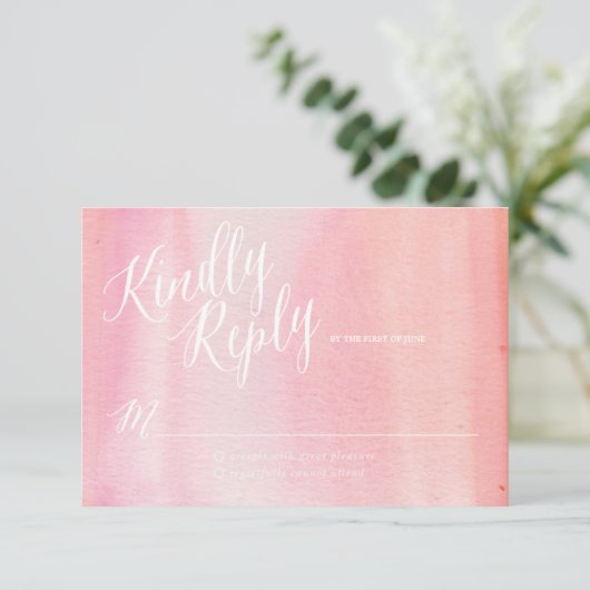 WATERVERF OMBRE ROZE antwoordkaart RSVP Kaartje (Staand voorkant)