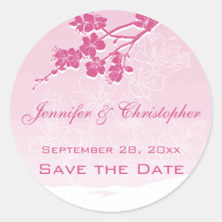 Waterverf Ombre Roze Lentebloesem Save the Date Ronde Sticker