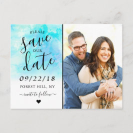 Waterverf Ombre Save the Date Briefkaart - Blue