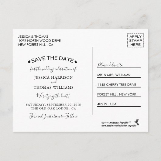 Waterverf Ombre Save the Date Briefkaart - Blue (Achterkant)