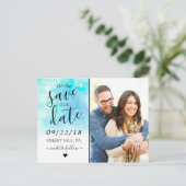 Waterverf Ombre Save the Date Briefkaart - Blue (Staand voorkant)