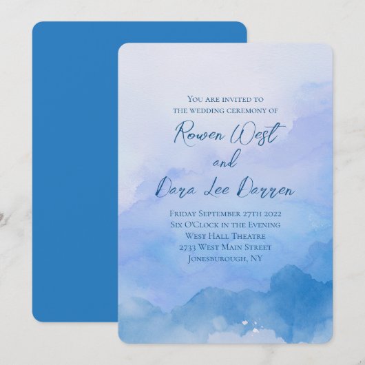 Waterverf Ombré Schildering Trouwdag in Blauw Kaart (Voorkant / Achterkant)