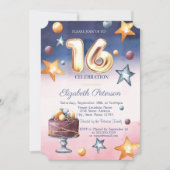 Waterverf Ombre Stars Cake Sweet 16 Uitnodiging (Voorkant)