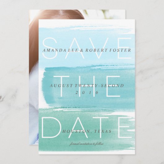 Waterverf Ombre Stripes Save the Date (Voorkant / Achterkant)