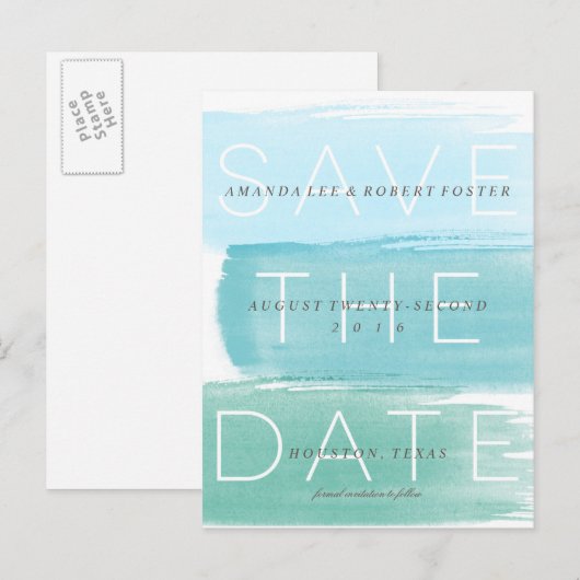 Waterverf Ombre Stripes Save the Date Briefkaart (Voorkant / Achterkant)
