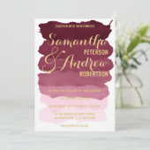 Waterverf ombre Wedding Gold burgundy brushstrok Kaart (Staand voorkant)