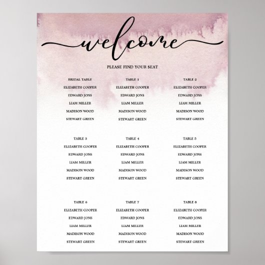 Waterverf ombre. Wedding Seating Chart. Poster (Voorkant)