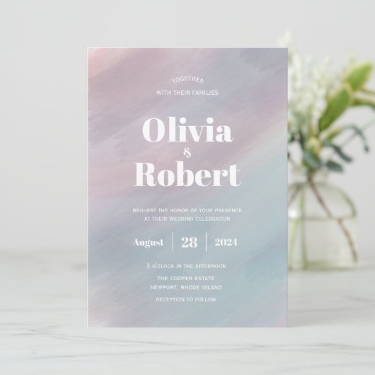 Waterverf Ombre Wedding Uitnodiging (Staand voorkant)